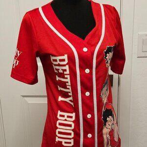 Red Mesh Betty Boop graphic Baseball Jersey, button-down shirt size L (no label)